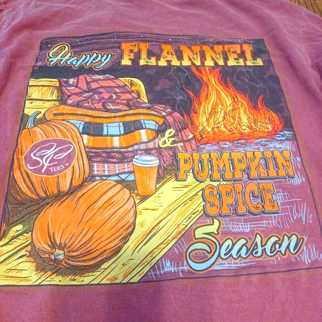 Sassy Frass Tees Fall Graphic Long Sleeve Tee Faded Rust Women's Sz Small